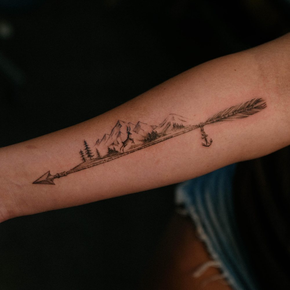 Mountains & sword tattoo by Ash Barroga