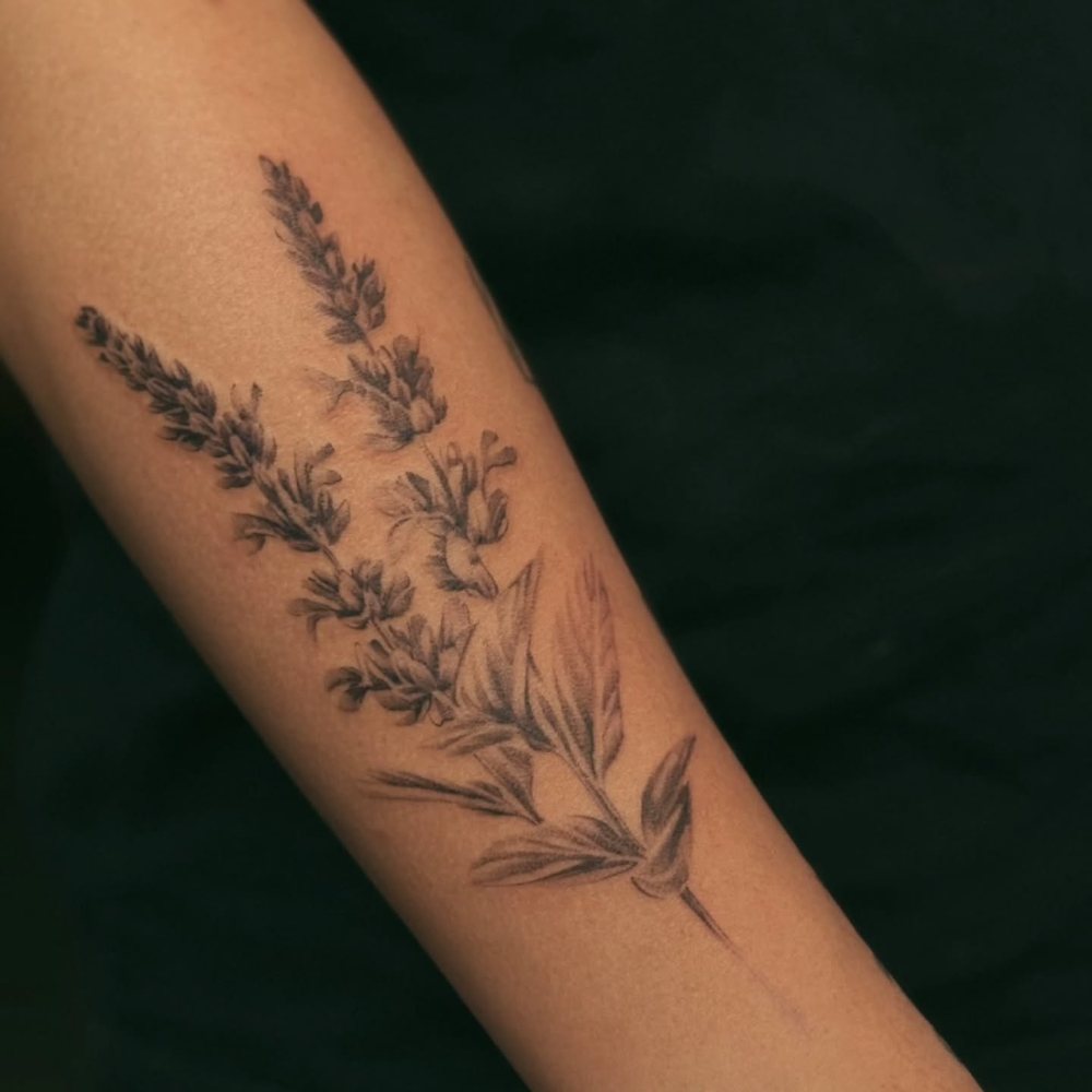 Botanical herbs tattoo by Ash Barroga