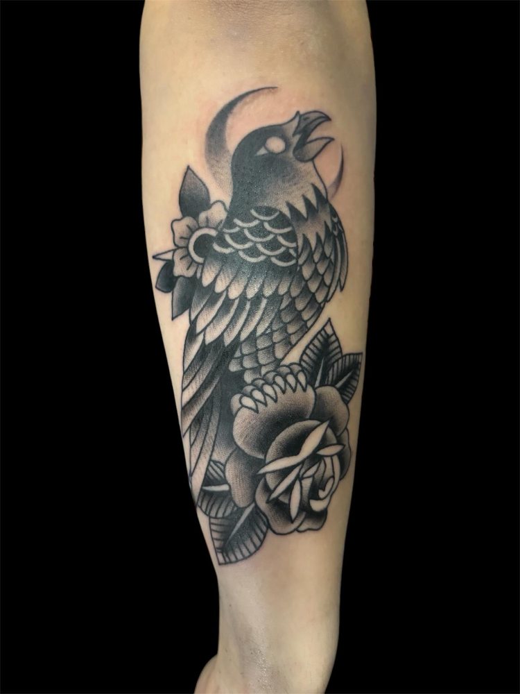 Eagle and rose tattoo by Bryan
