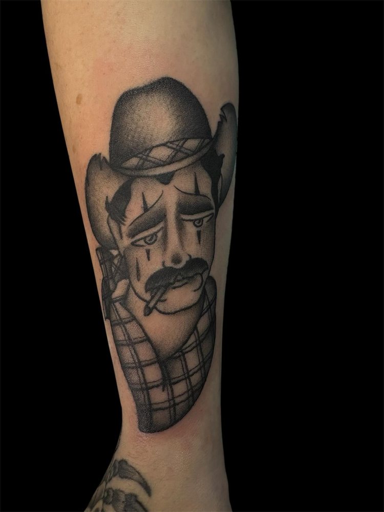 Cowboy skull tattoo by Bryan Adam