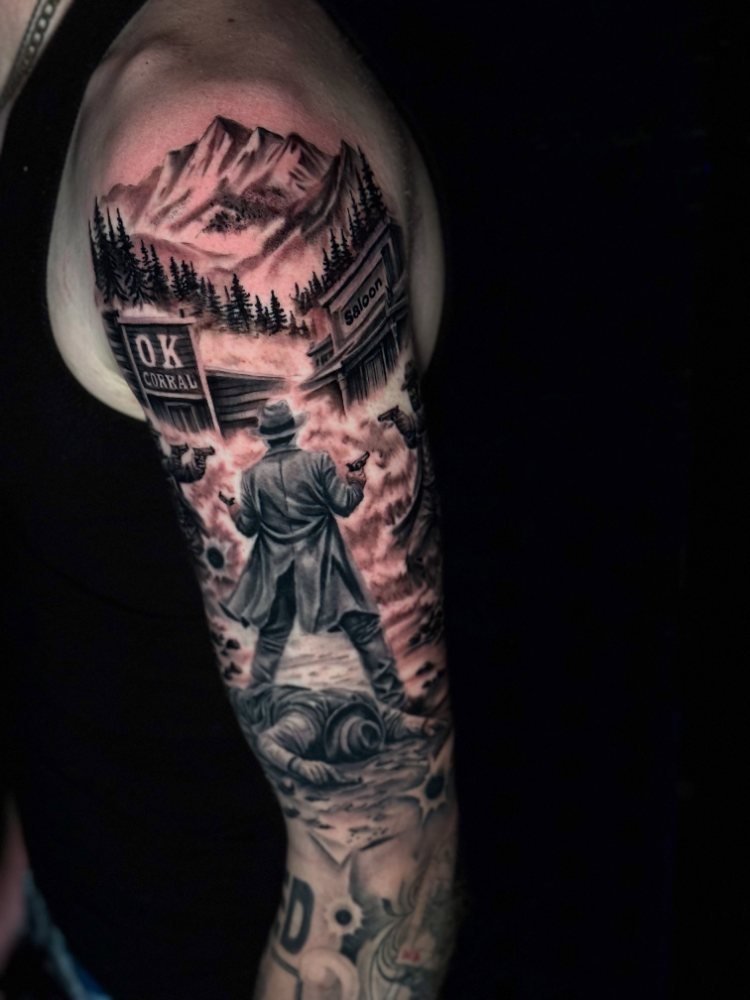 Western tombstone tattoo by Chase