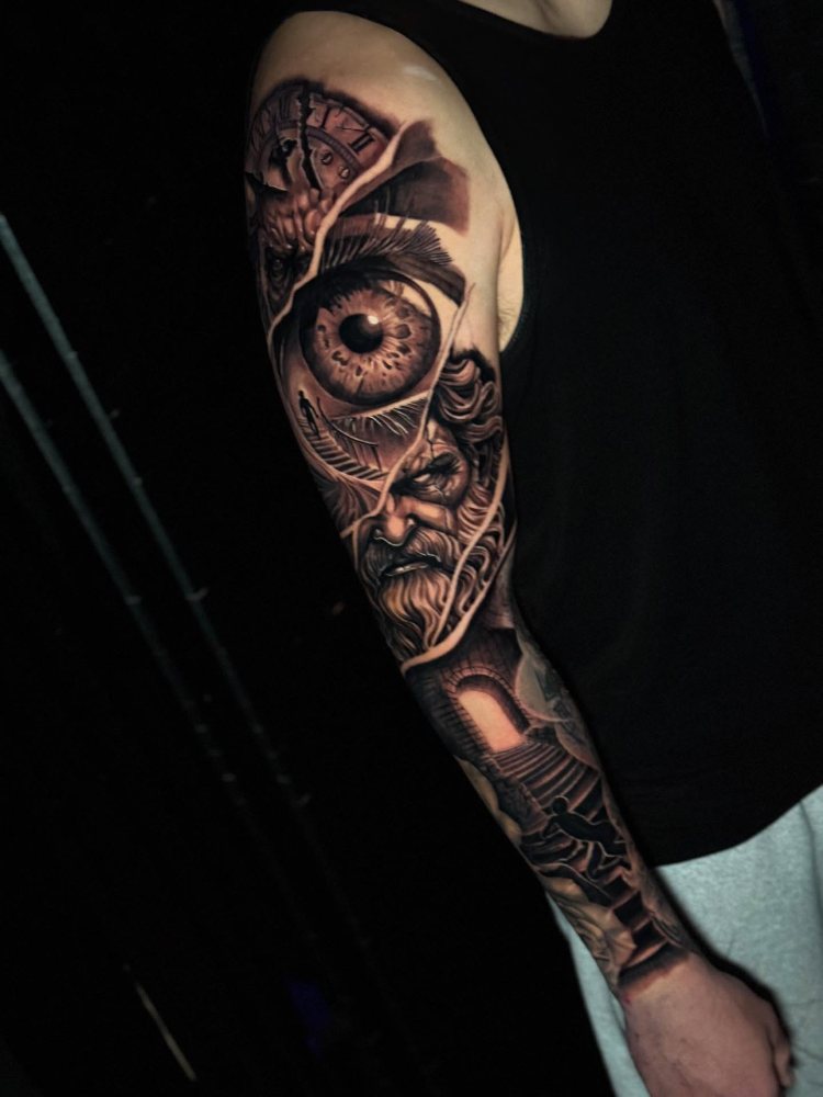 Eye & geometry tattoo by Chase