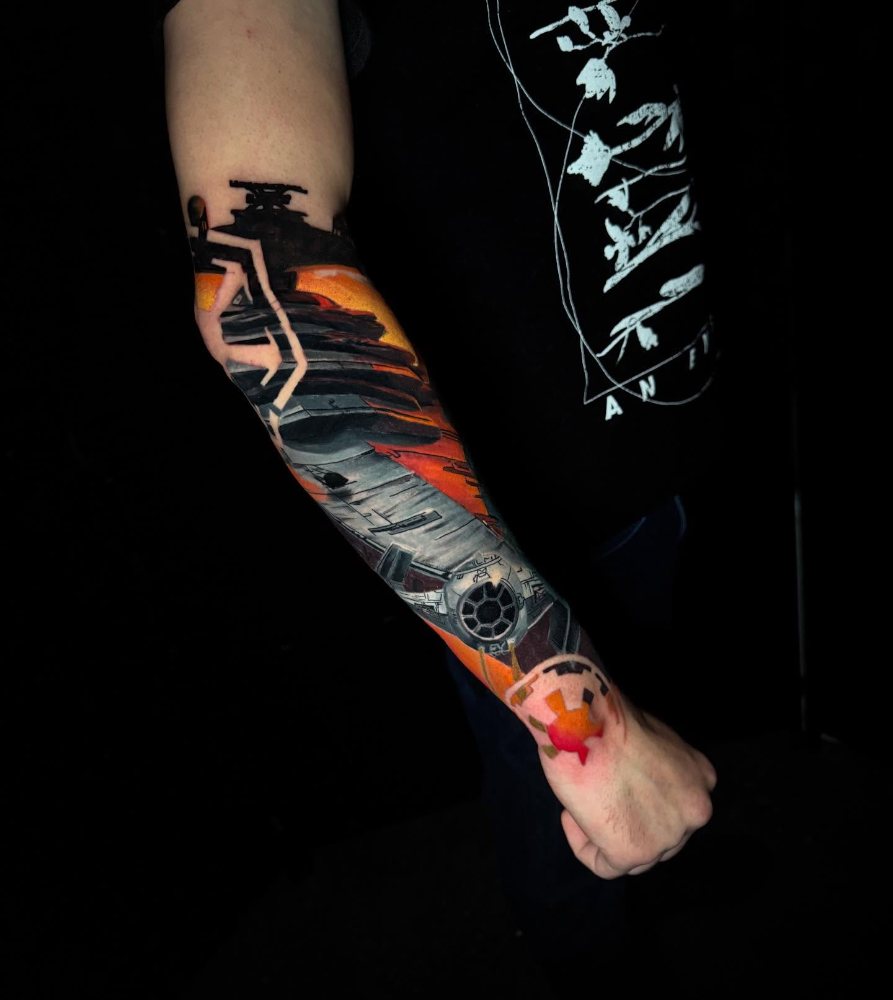 Sunset & cross tattoo by Chase