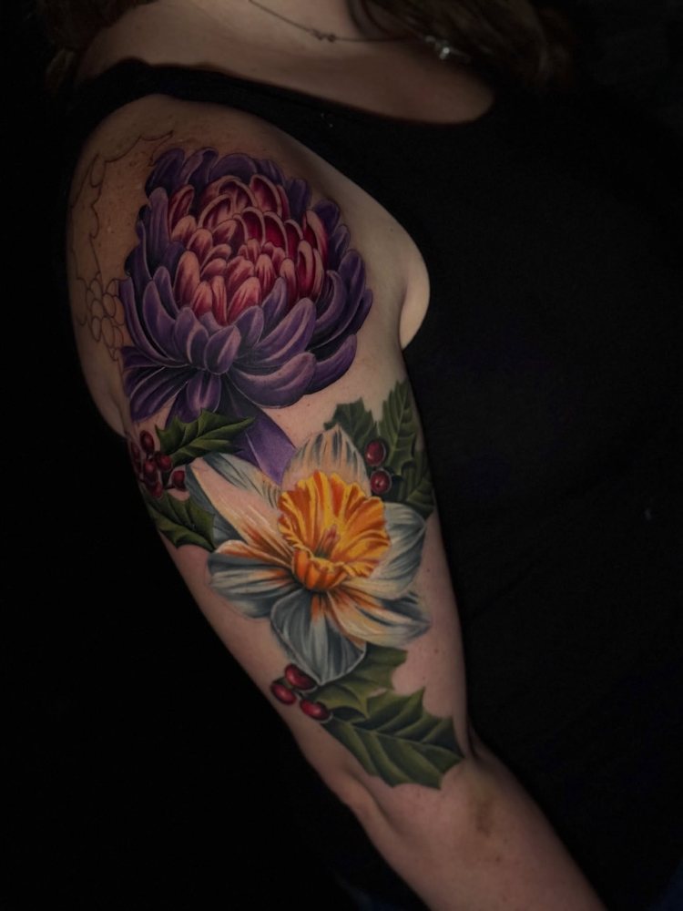Chrysanthemum tattoo by Chase
