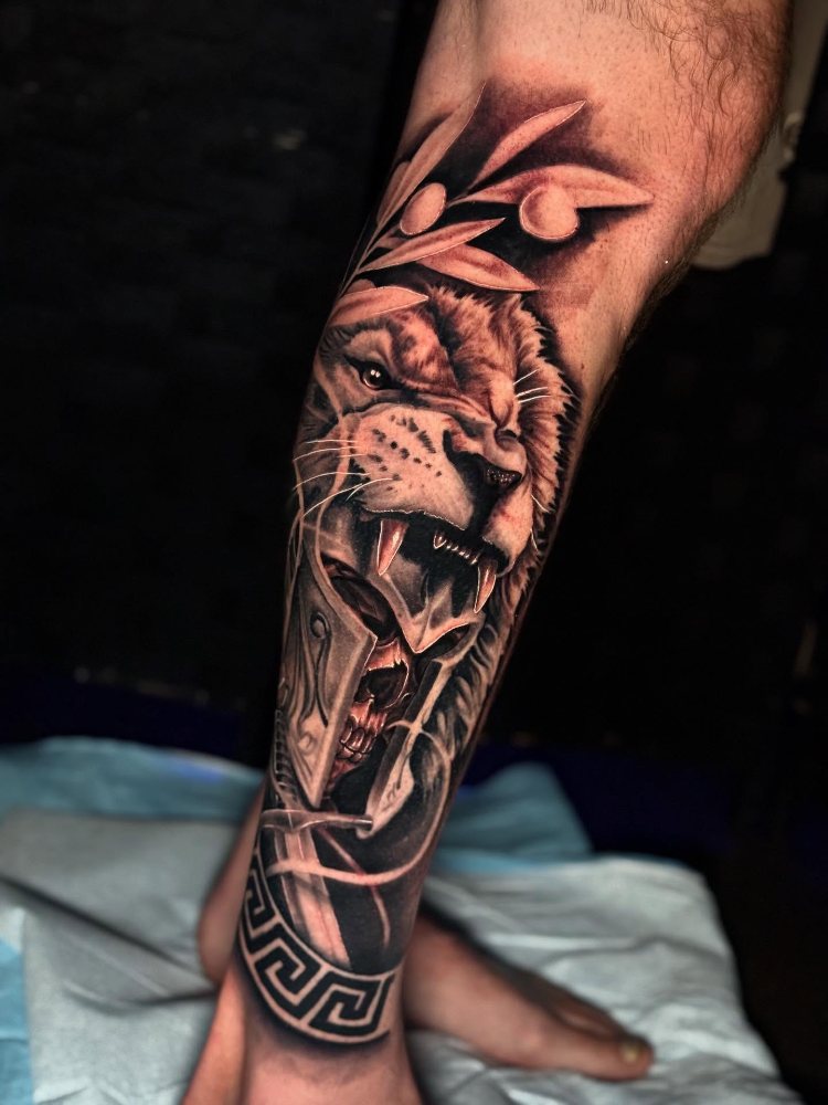 Warrior lion tattoo by Chase