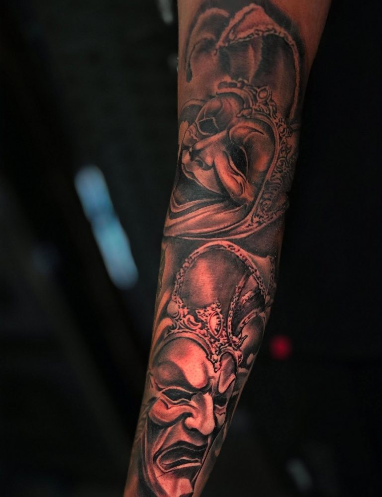 Horror sleeve tattoo by Jason Lawson