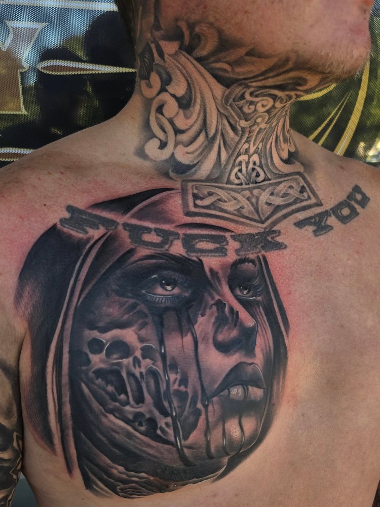Woman & torii gate tattoo by Jason Lawson