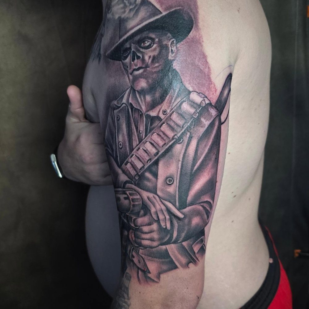 Fallout ghoul cowboy tattoo by Jason Lawson