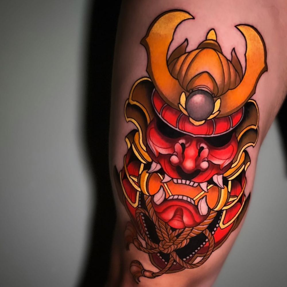 Oni mask tattoo by Marvin