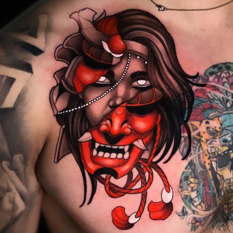 Demon mask tattoo by Marvin