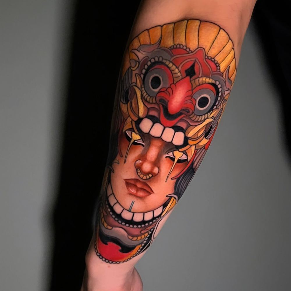 Animal headdress tattoo by Marvin