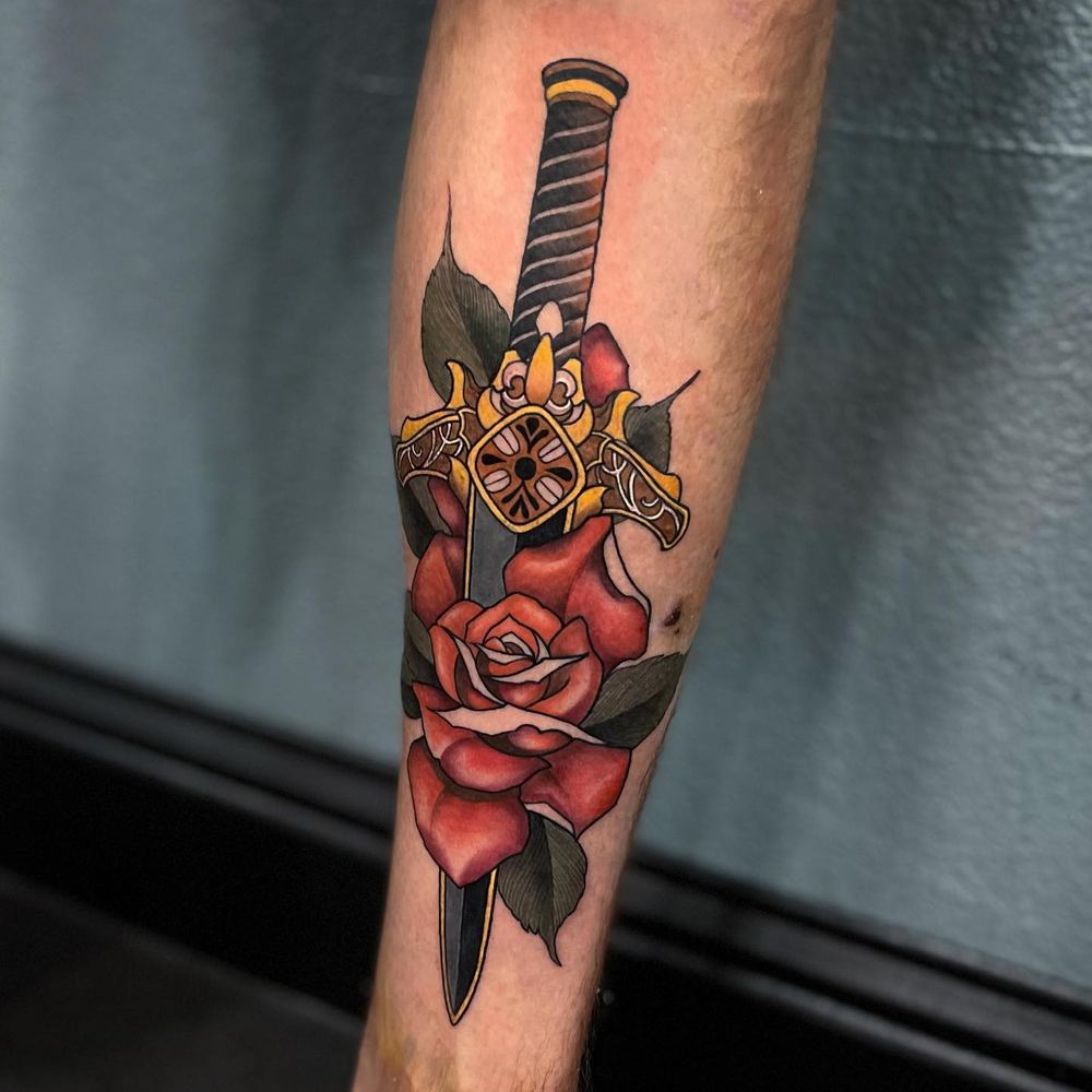 Sword & roses tattoo by Marvin