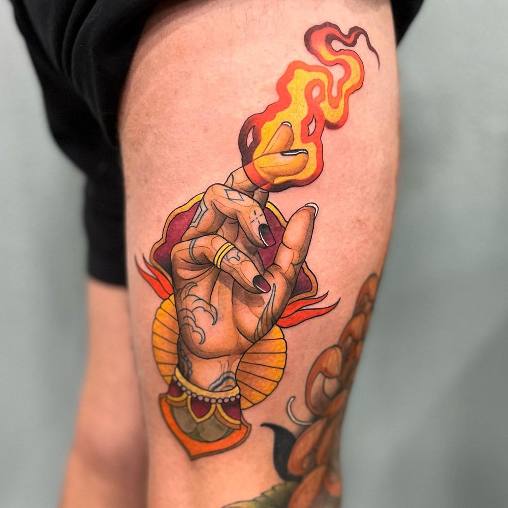 Burning hand tattoo by Marvin