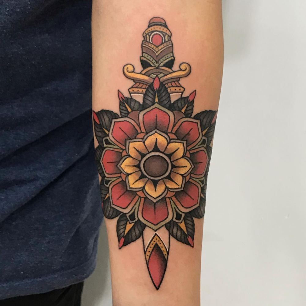 Dagger & mandala tattoo by Marvin