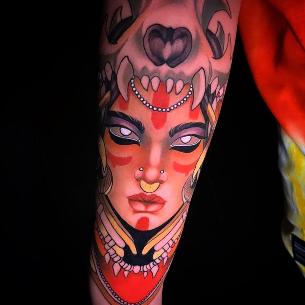 Skull headdress tattoo by Marvin