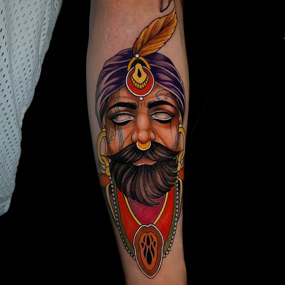 Turbaned man tattoo by Marvin