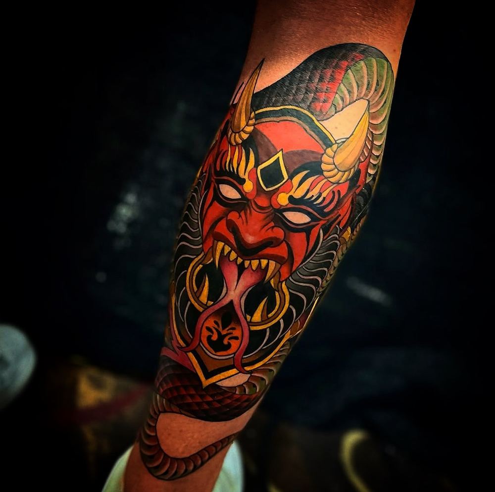 Red demon tattoo by Marvin
