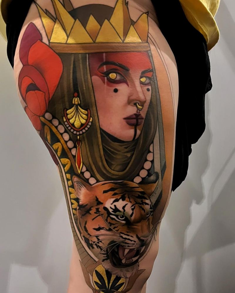 Woman and tiger tattoo by Sinai