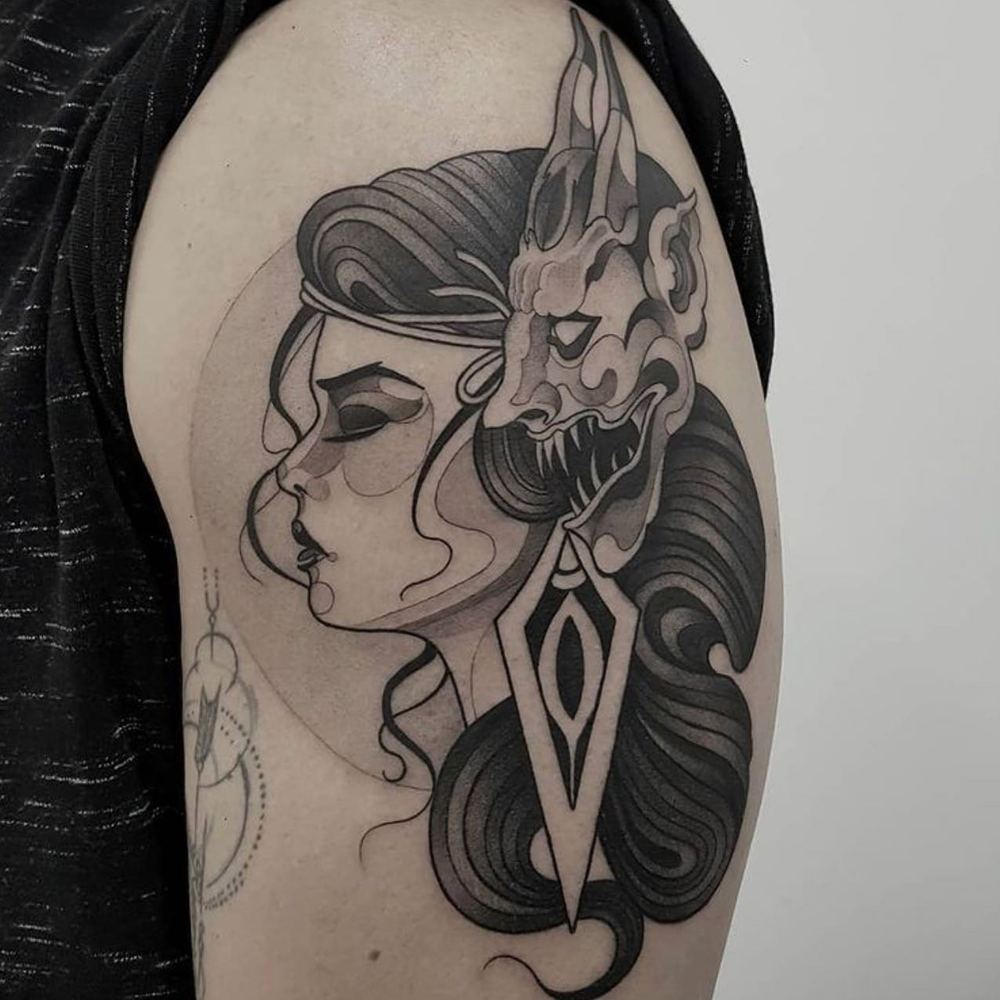 Woman & dagger tattoo by Sinai Alba